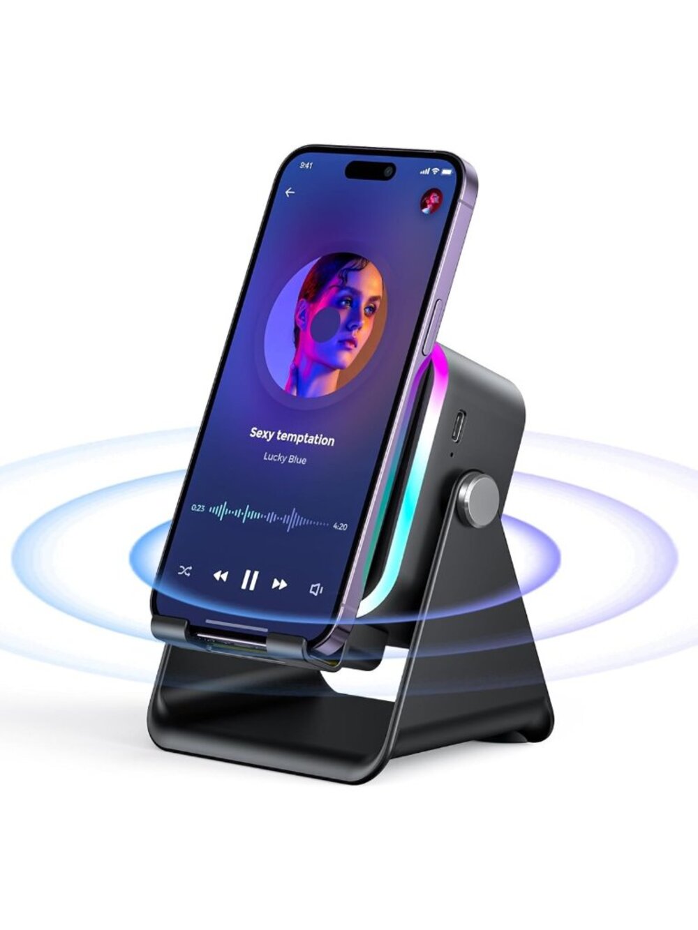 5-in-1 Wireless Induction Speaker & Phone Stand, Bluetooth Audio, Colorful